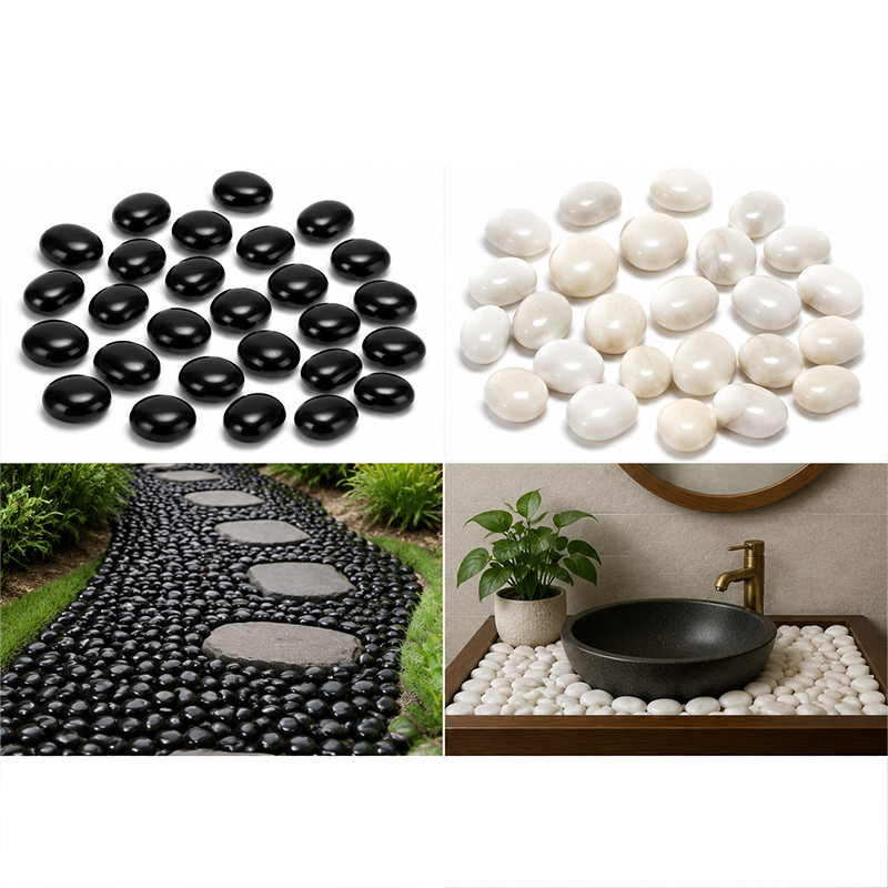 Aquarium Fish Land - White&Black Polished River Rocks 200g-400g, Smooth