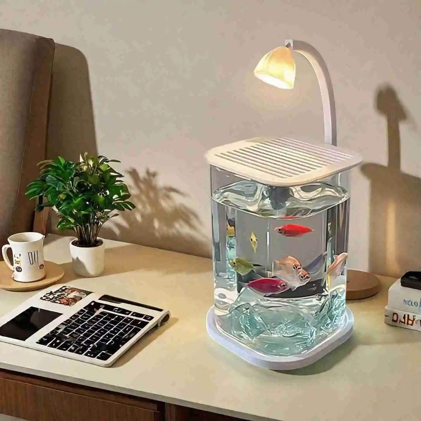 Mini Betta Fish Glass Tank Des - Aquarium Goldfish recension och pris